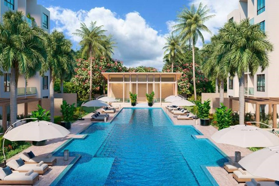 Complejo de apartamentos desde 1 a 3 habitaciones, con vista a Piscina Infinita, en Punta Cana