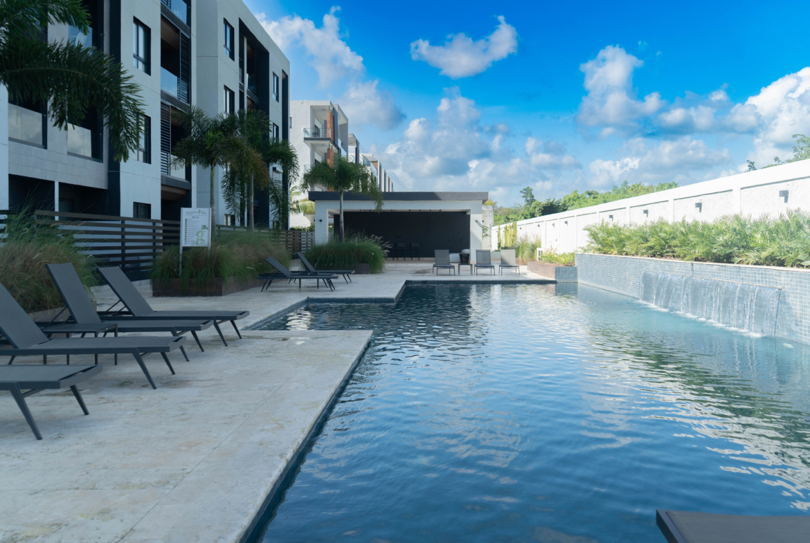 Green One II – Apartamentos de 1, 2 y 3 habs listos para entregar en Punta Cana, con Diseño Contemporáneo, Jardín Central y amenidades especiales